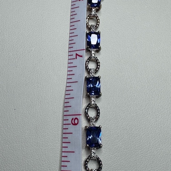 ADI 925 Sterling Silver Gold Overlay Tennis Bracelet Thailand 11 blue stones 🧊 - Picture 11 of 16